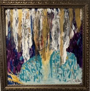 Mixed media on canvas David GlennIn Veiled Silence, David Glenn explores the suffocating weight of emotional concealment. A fragmented figure emerges beneath dripping layers of gold, white, and ash—simultaneously revealed and erased. The face barely surfaces, as if trying to speak through the paint but continually being silenced by it. Glenn confronts the expectations of appearance and performance—what we’re allowed to show, and what must stay hidden. The turquoise garment suggests fragility, while the vertical streaks above it imply repression masquerading as beauty. This is not a portrait. It’s a confession. Veiled Silence is about what happens when you’re told too often to “calm down,” “smile more,” or “be okay.” Glenn pushes back, giving form to the unspoken. The result is haunting, raw, and defiantly unresolved. 